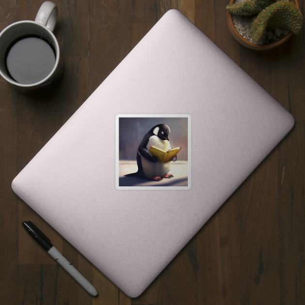 Penguin Peacefully Reading a Book by Geminiartstudio